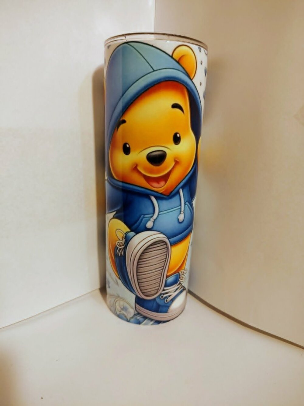 Winnie the Pooh Blue Hoodie Skinny Tumbler - Cartoon Bear Design